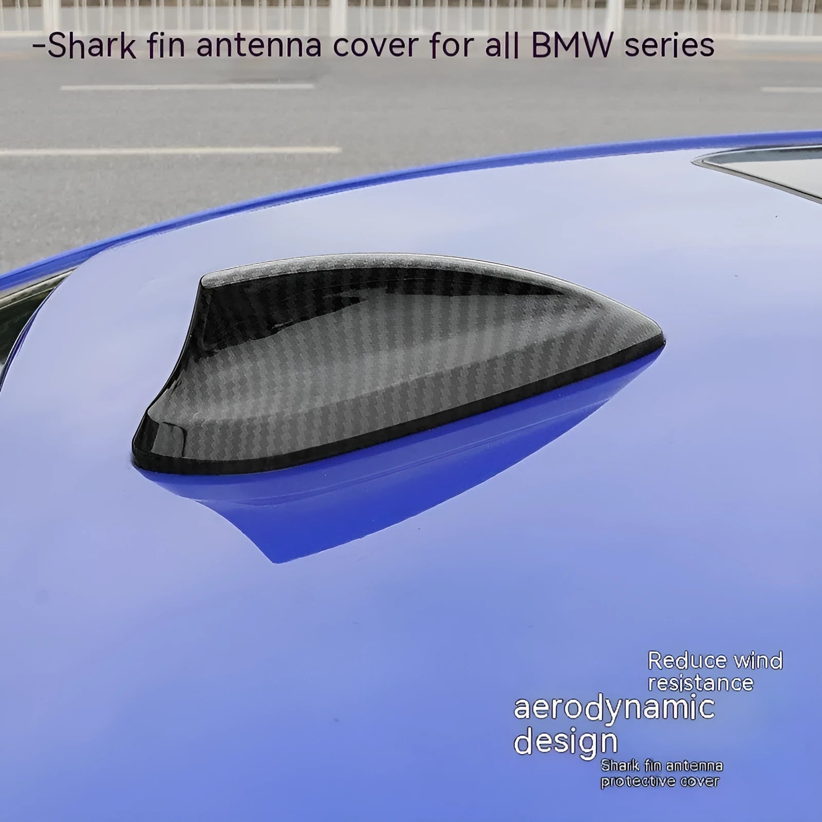 BMW shark fin antenna cover replacement in carbon fibre pattern and piano black finishes