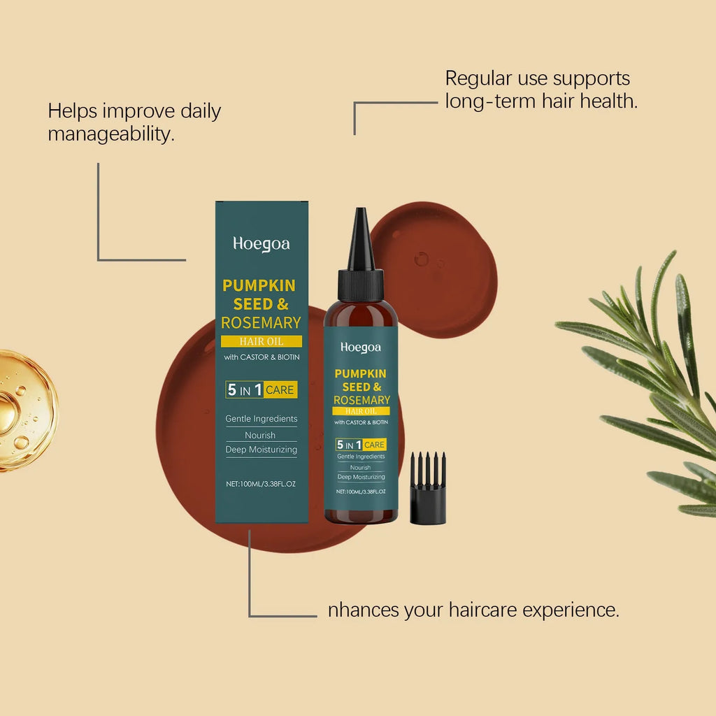 Rosemary hair care essential oil bottle with pointed applicator and hair comb