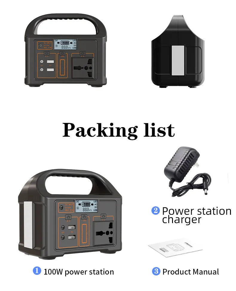 Black lithium iron phosphate super power bank for outdoor camping with 110V 220V and UK EU US plug options