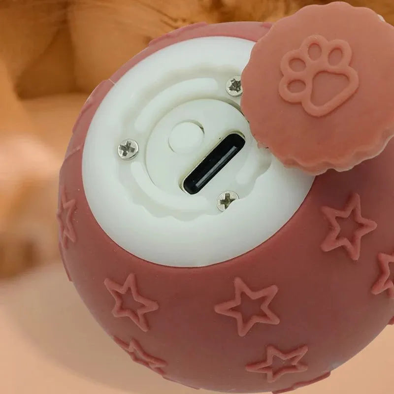 Smart ball cat toy in blue with two rolling modes, rechargeable, made from ABS and silicone