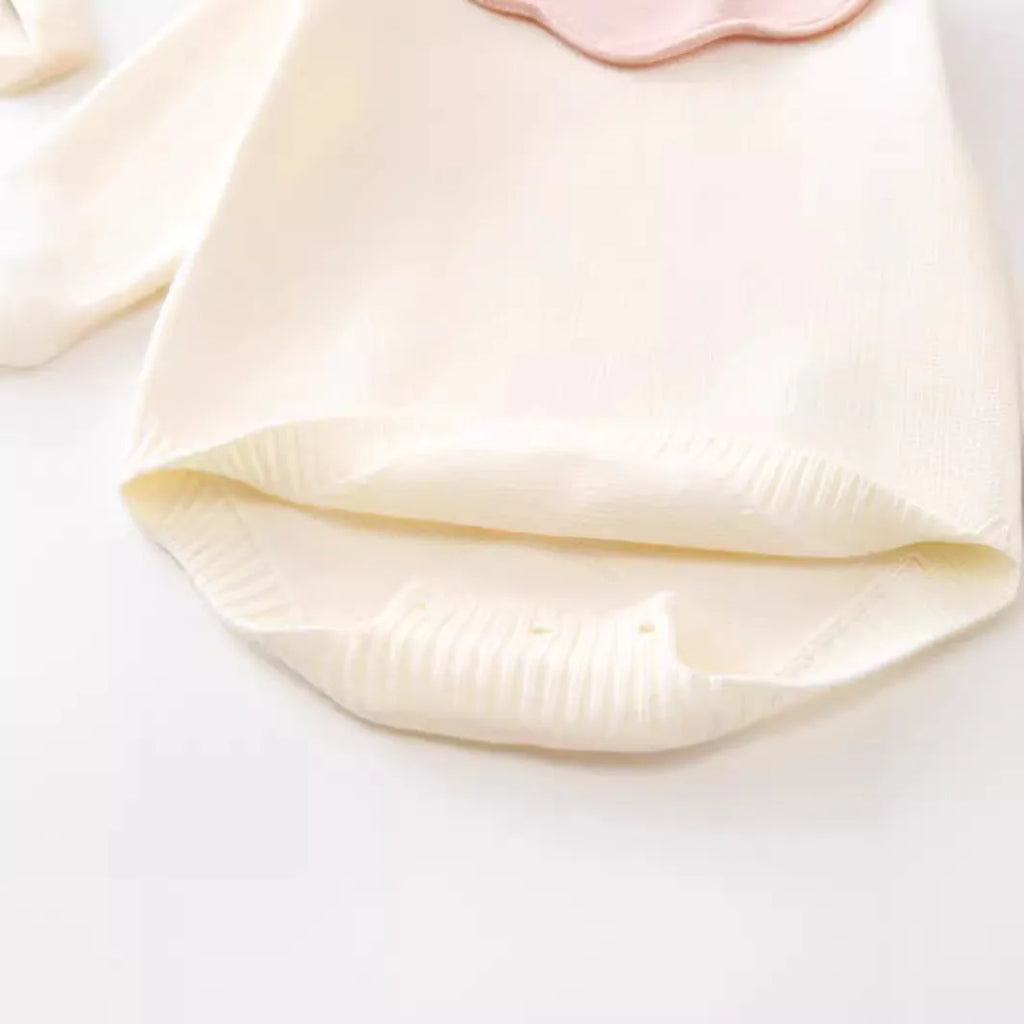 Beige knitted long sleeve triangle jumpsuit romper for baby girls, pullover style, suitable for heights 73-110cm