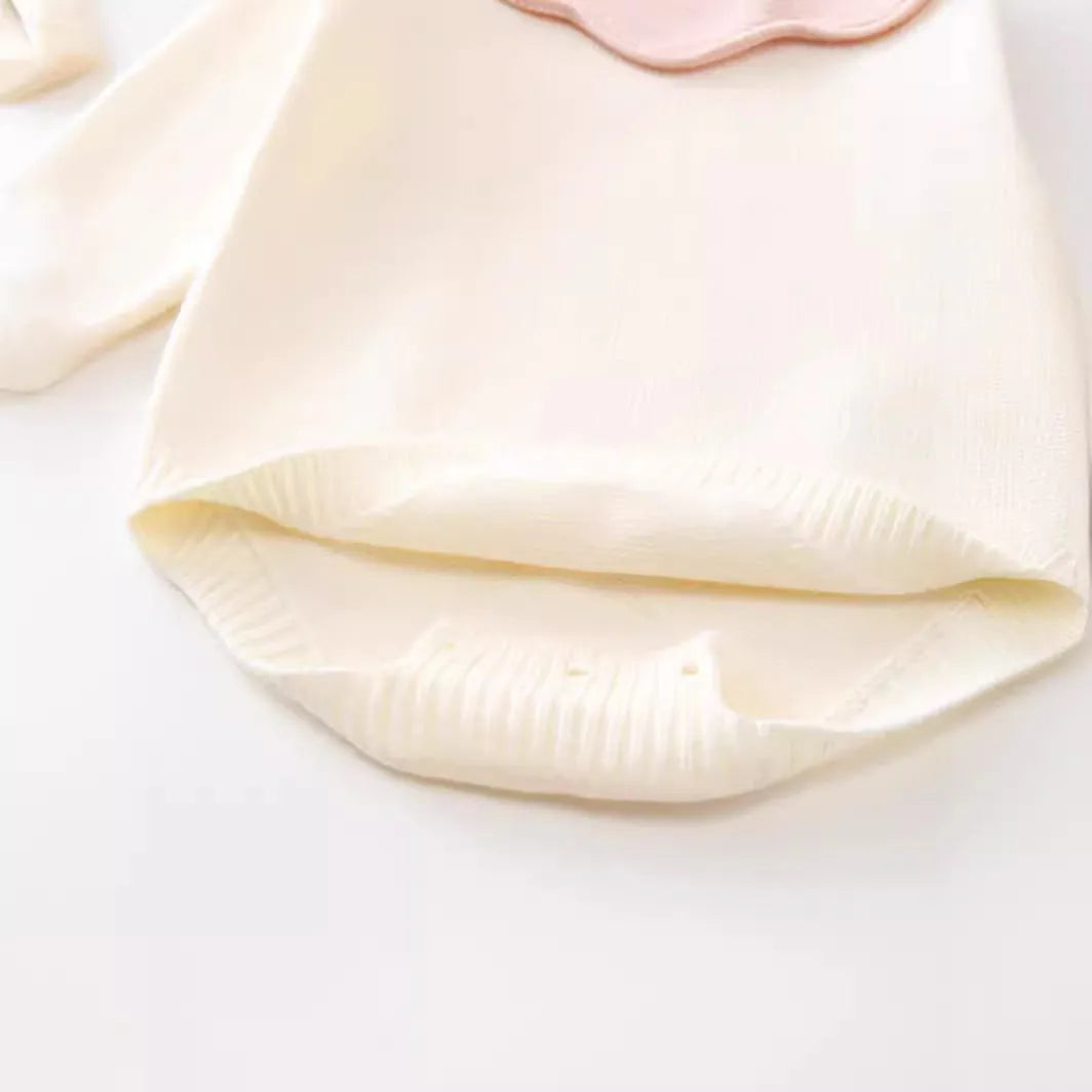 Beige knitted long sleeve triangle jumpsuit romper for baby girls, pullover style, suitable for heights 73-110cm