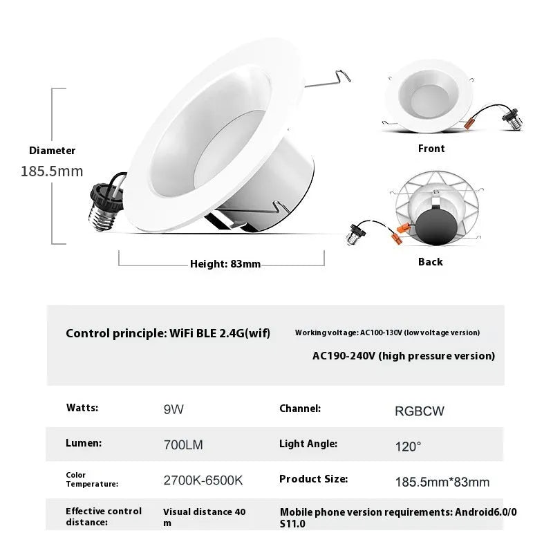 Smart WiFi Bluetooth RGBW colour changing ceiling tube lamp with remote control