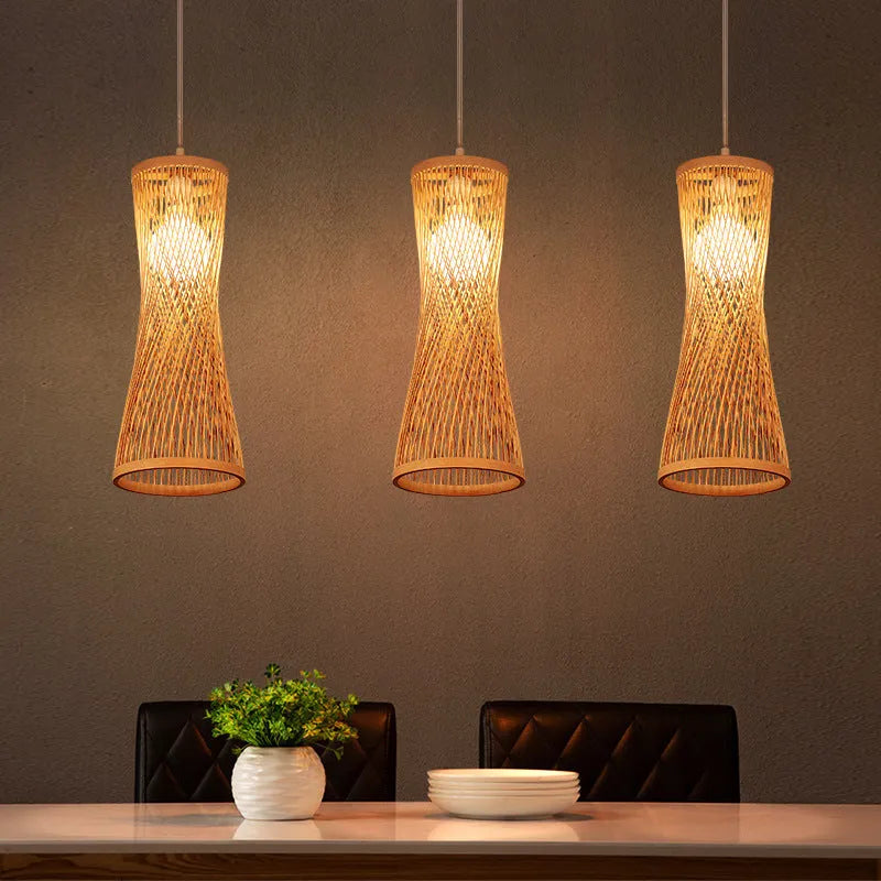 Japanese Chinese style bamboo artwork hanging chandelier with 17cm diameter white accessories for restaurant ceiling