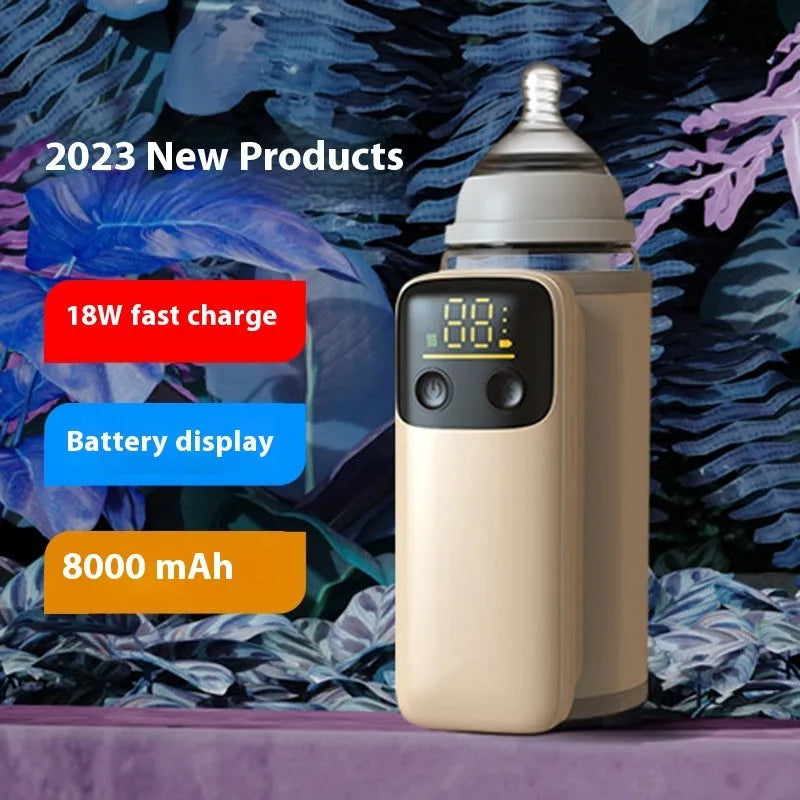 Universal baby bottle insulation sleeve with 8000mAh battery for portable milk warming.