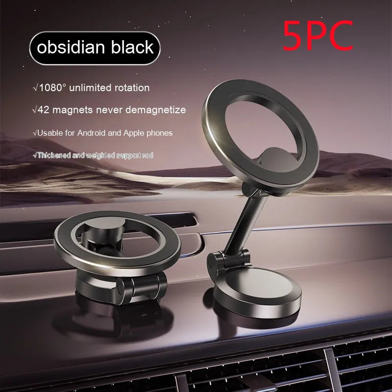 All-metal foldable magnetic car phone mount in Qian colour on a car dashboard.