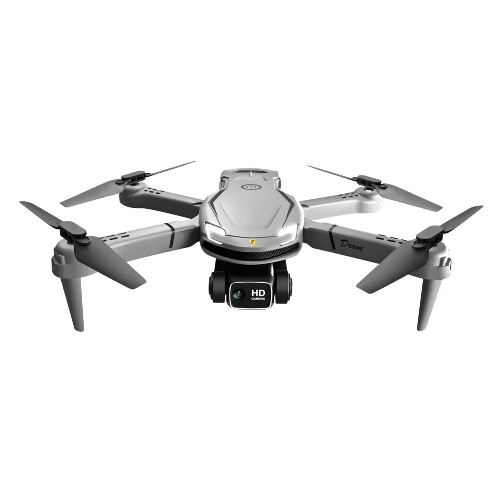 Four-axis toy drone in black with camera, under 30cm, on grey background