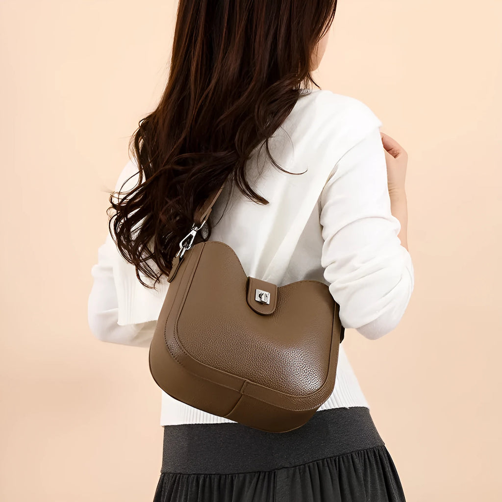 Fashionable leather commuter underarm bag for women, soft black shoulder bag 23x19x11cm