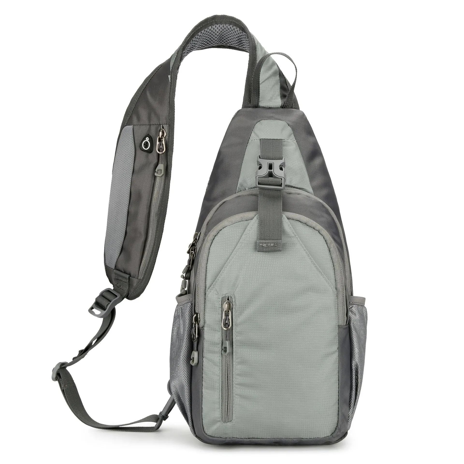 Nylon canvas crossbody chest bag in army green colour with contrast details for outdoor leisure use.