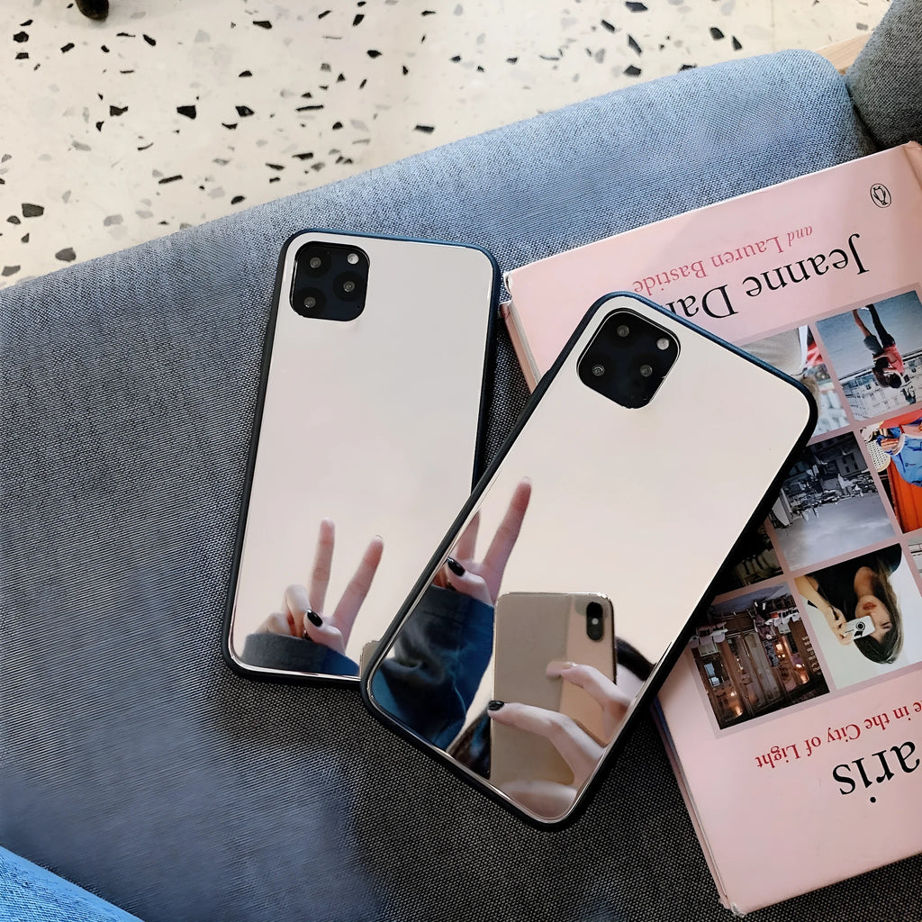 Glass mirror phone case with cosmetic mirror finish for iPhone 14 Pro Max