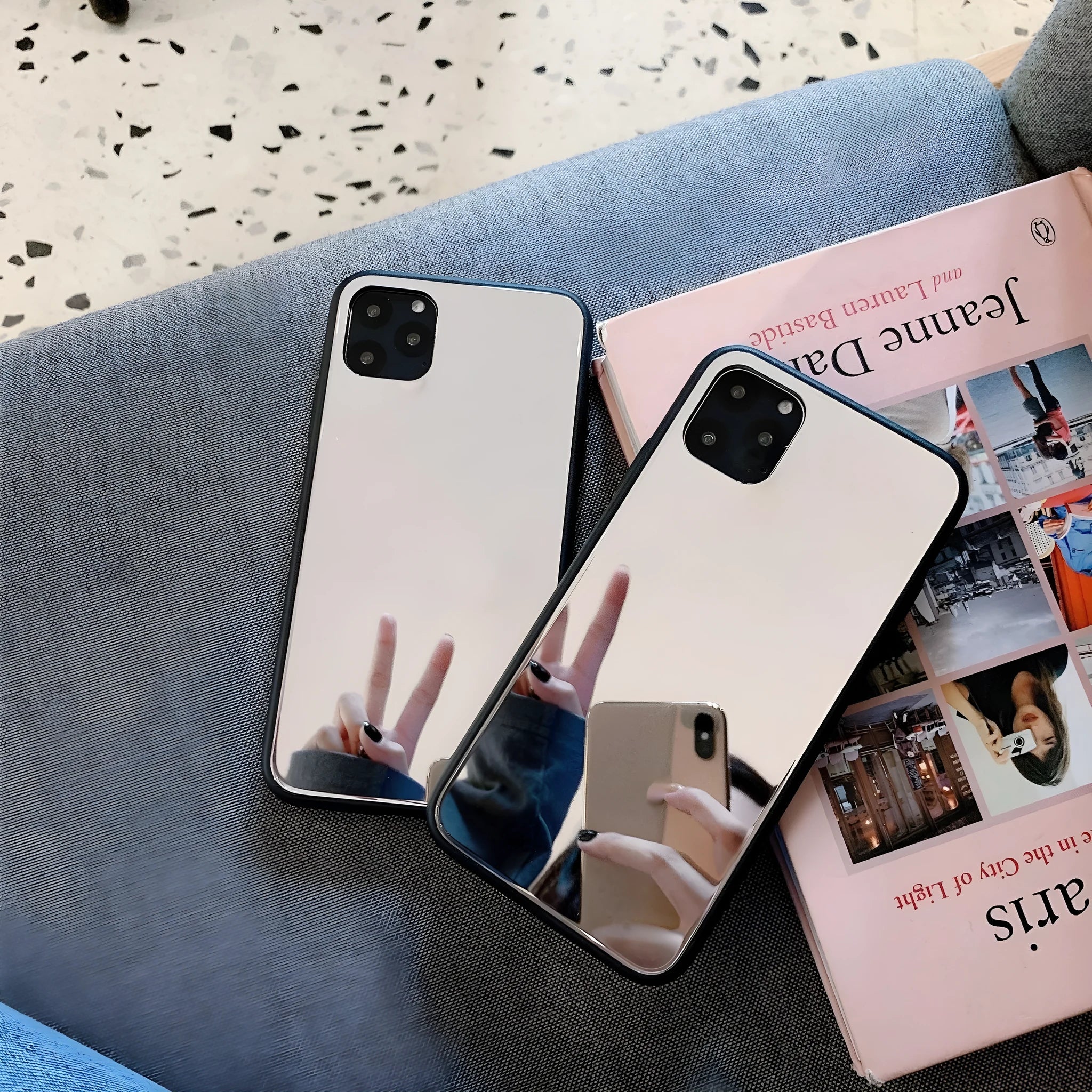 Glass mirror phone case with cosmetic mirror finish for iPhone 14 Pro Max