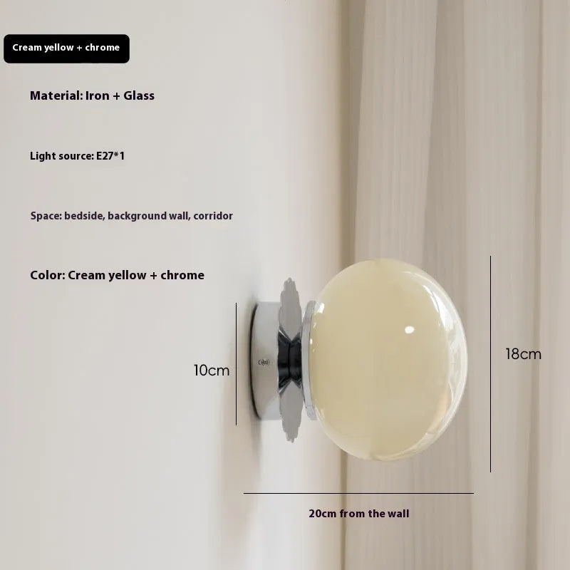 French retro magic bean wall lamp, 18cm diameter and 20cm wall projection, wrought iron and glass with E27 fitting