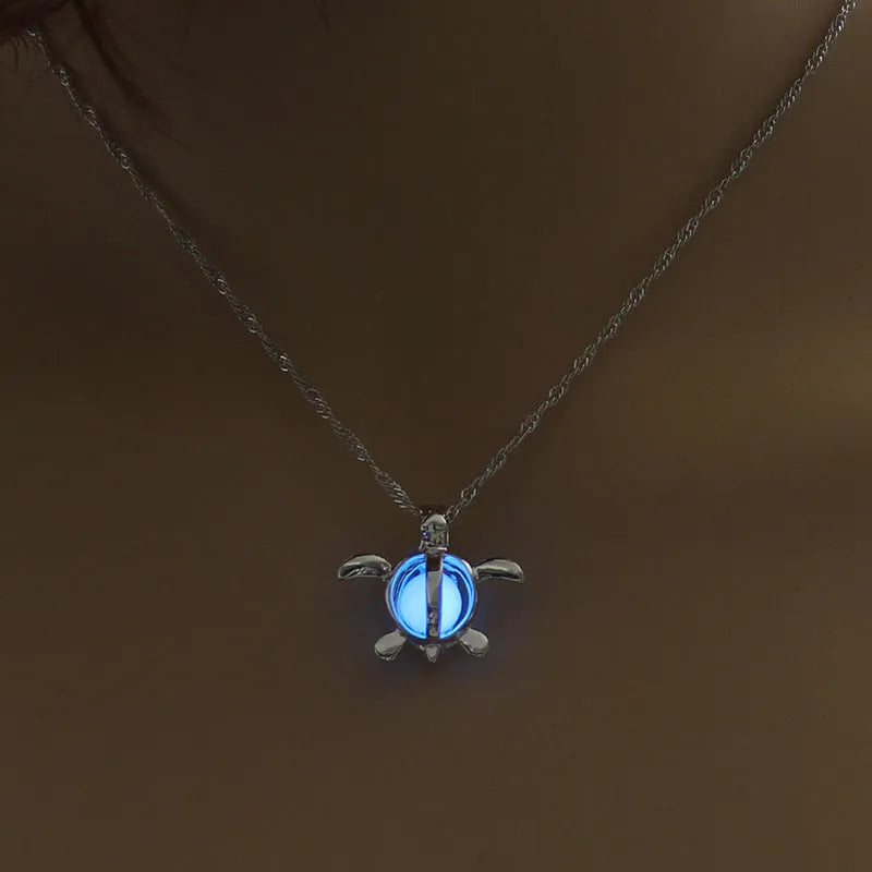 Fashion moon pendant necklace with glowing fluorite stone on bamboo chain, alloy and copper, sky blue colour