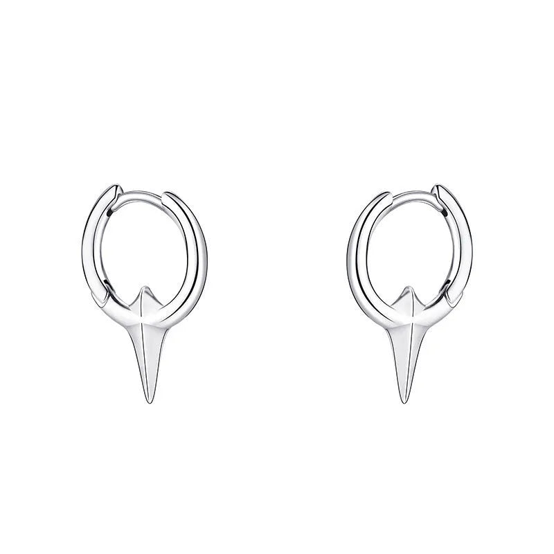 Women's geometric star-shaped clip earrings with a platinum electroplated finish on copper.