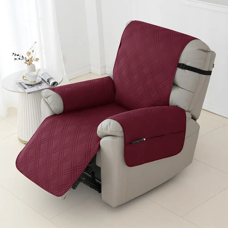 Quilted three-line waterproof sofa cover for a small single Chivas massage chair in a burgundy colour.