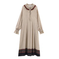 Women's long sleeve cotton dress with loose mid waist and stripes or plaid print, sizes XS to L