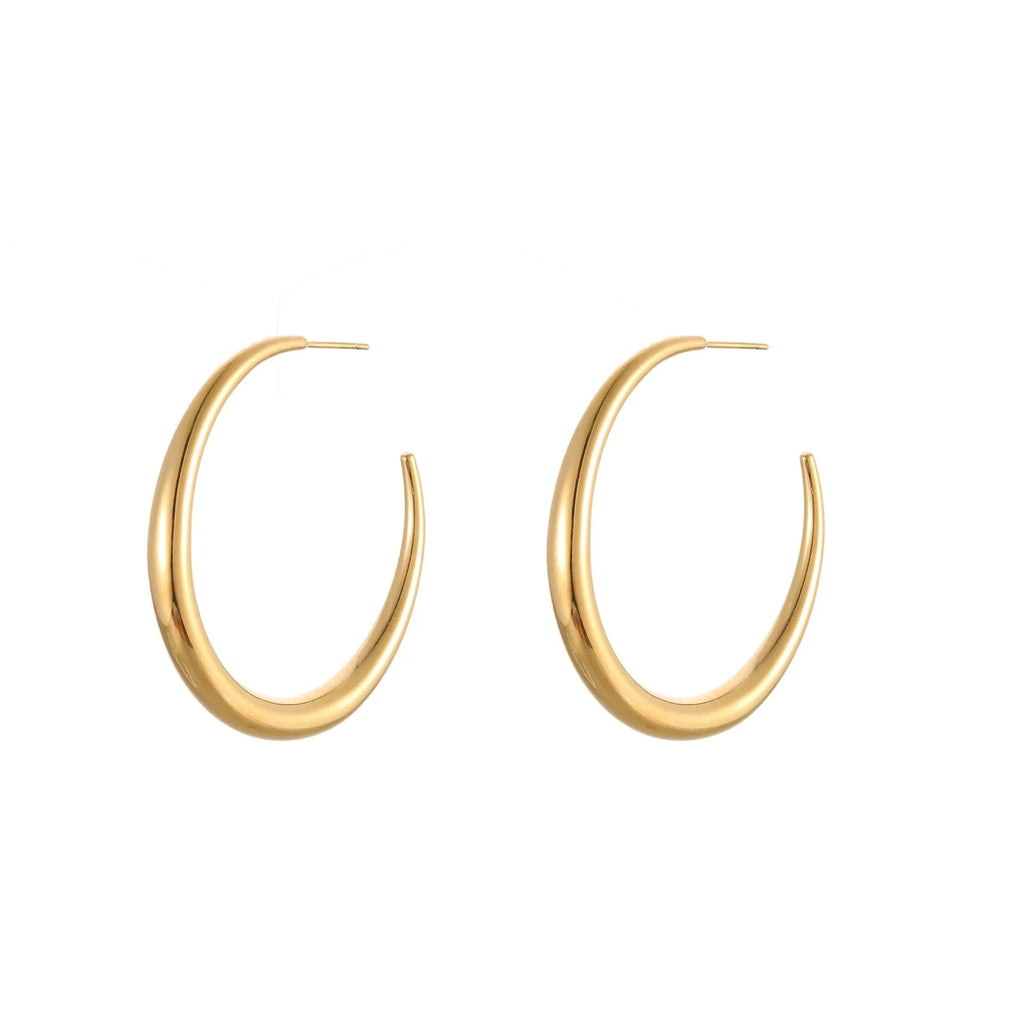 Geometric titanium steel hoop earrings for women in gold and steel finishes with round design elements
