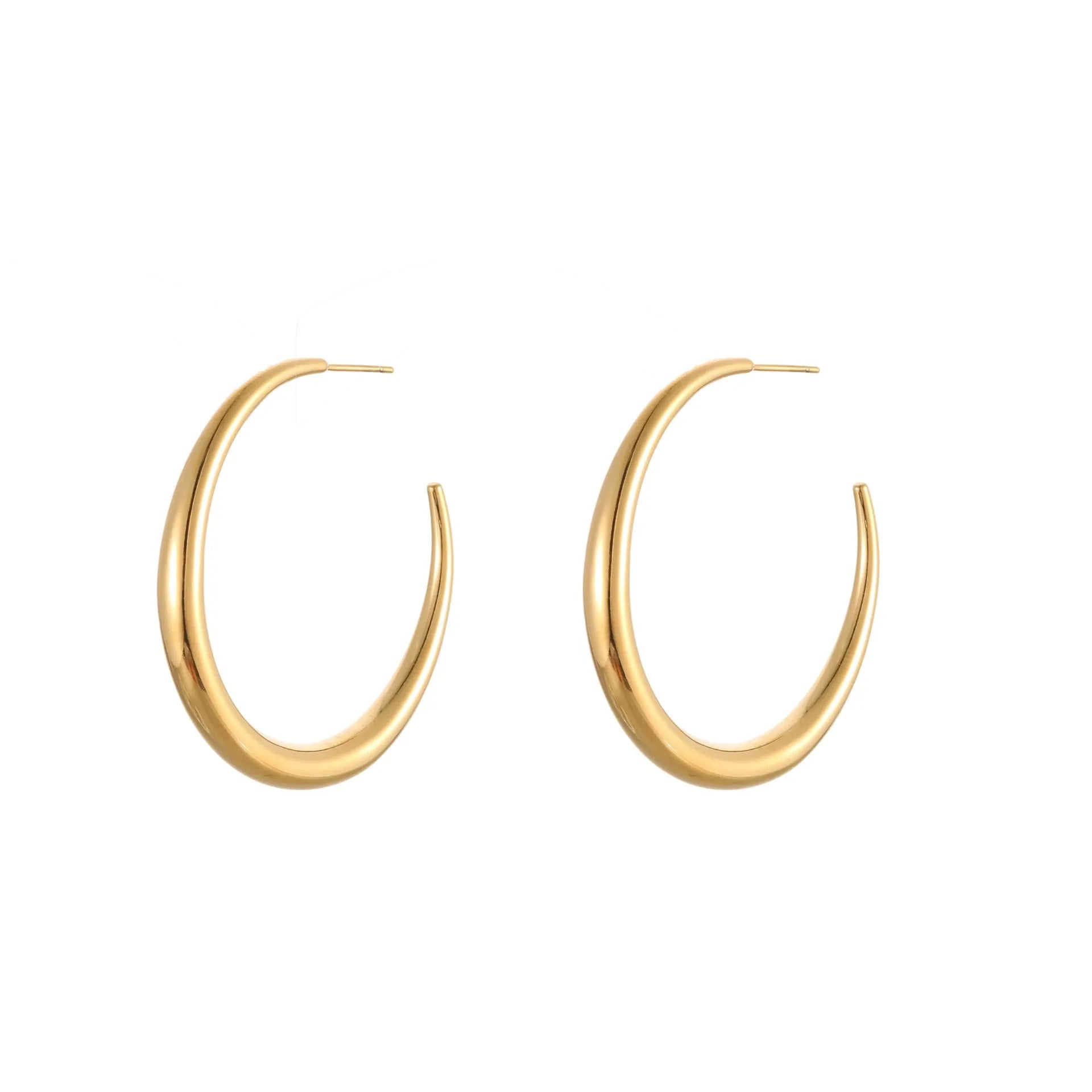 Geometric titanium steel hoop earrings for women in gold and steel finishes with round design elements
