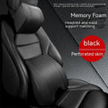 Memory foam car neck pillow and waist rest set in PU leather, available in black coffee beige and wine red colour options