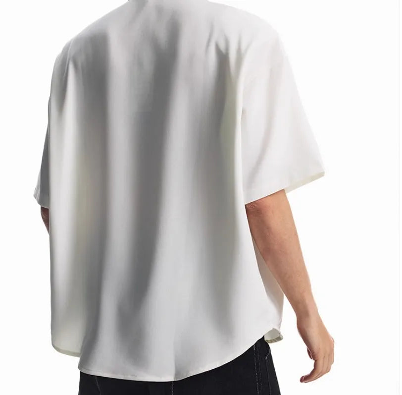 Men's loose-fit short sleeve non-iron shirt in White, anti-wrinkle design, Asian sizing M-2XL