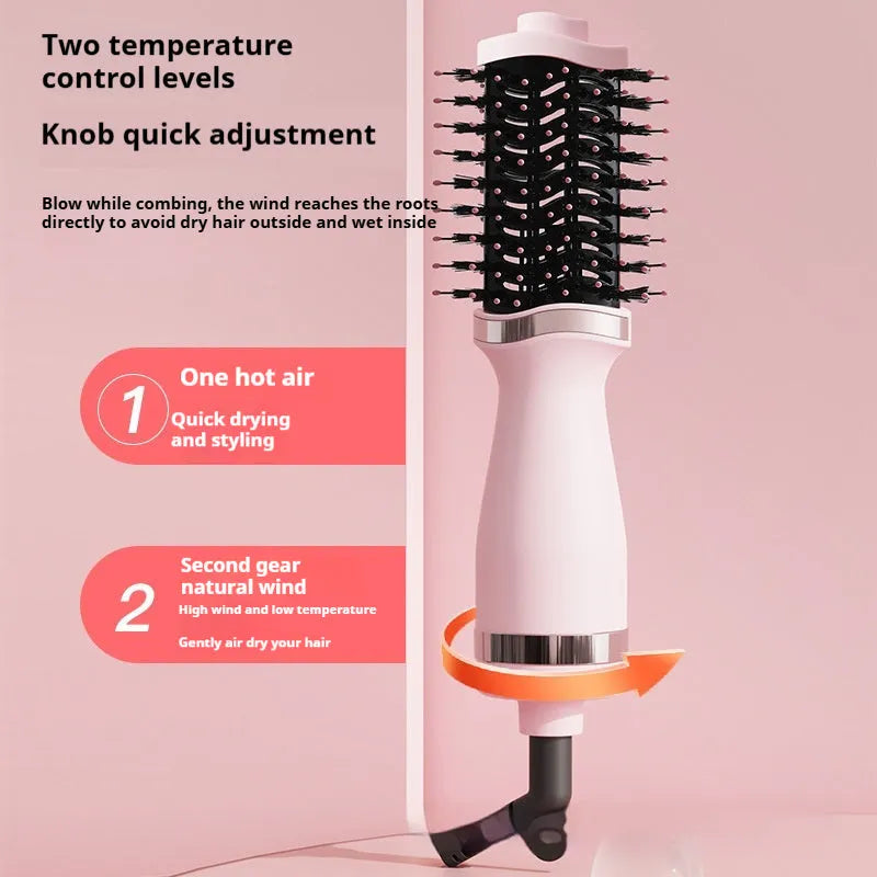 Pink multifunctional hair dryer with dual-use comb and curling attachment, model YZM-8015