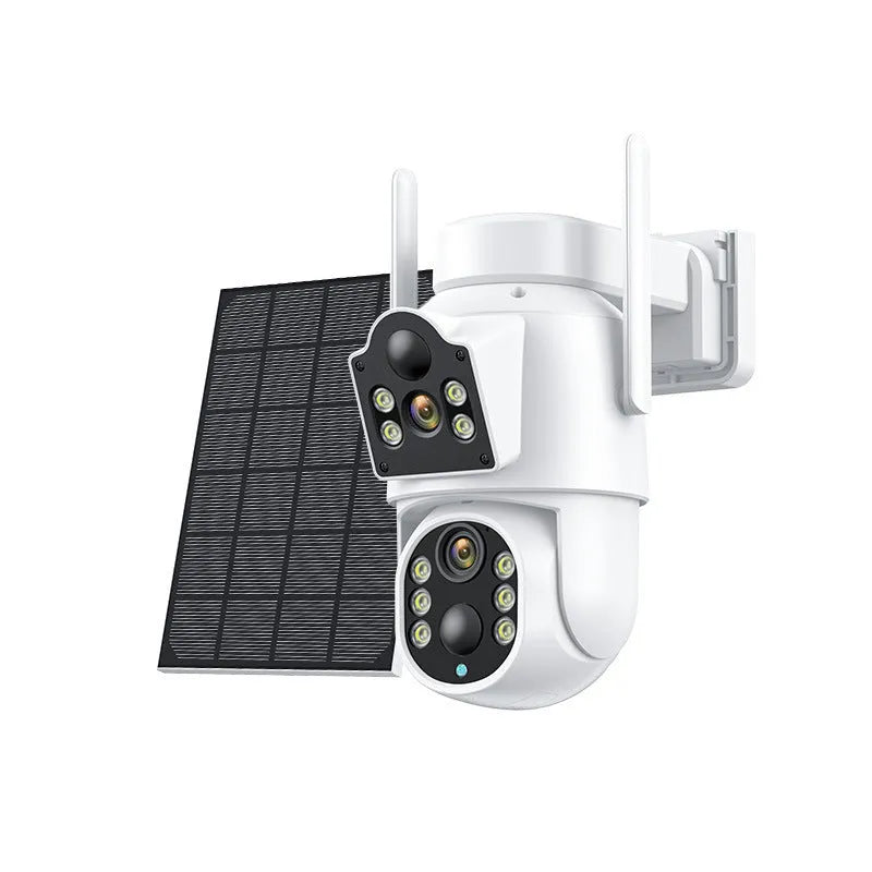 Outdoor solar wireless security camera with solar panel in black or white casing