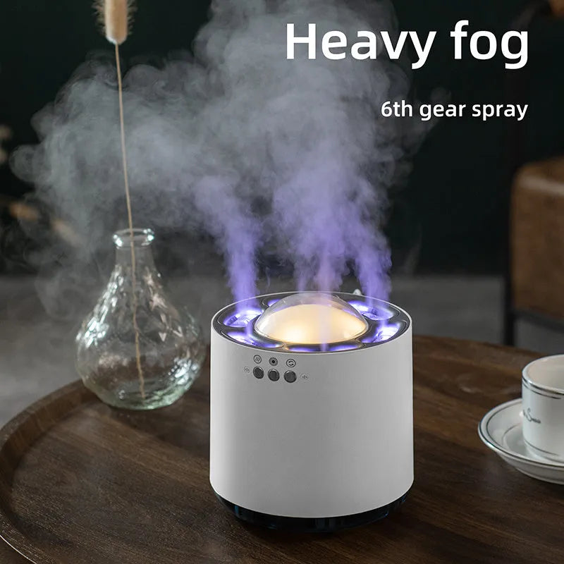 White voice control ultrasonic cool mist humidifier with 800ml tank and 7-colour LED light on a tabletop
