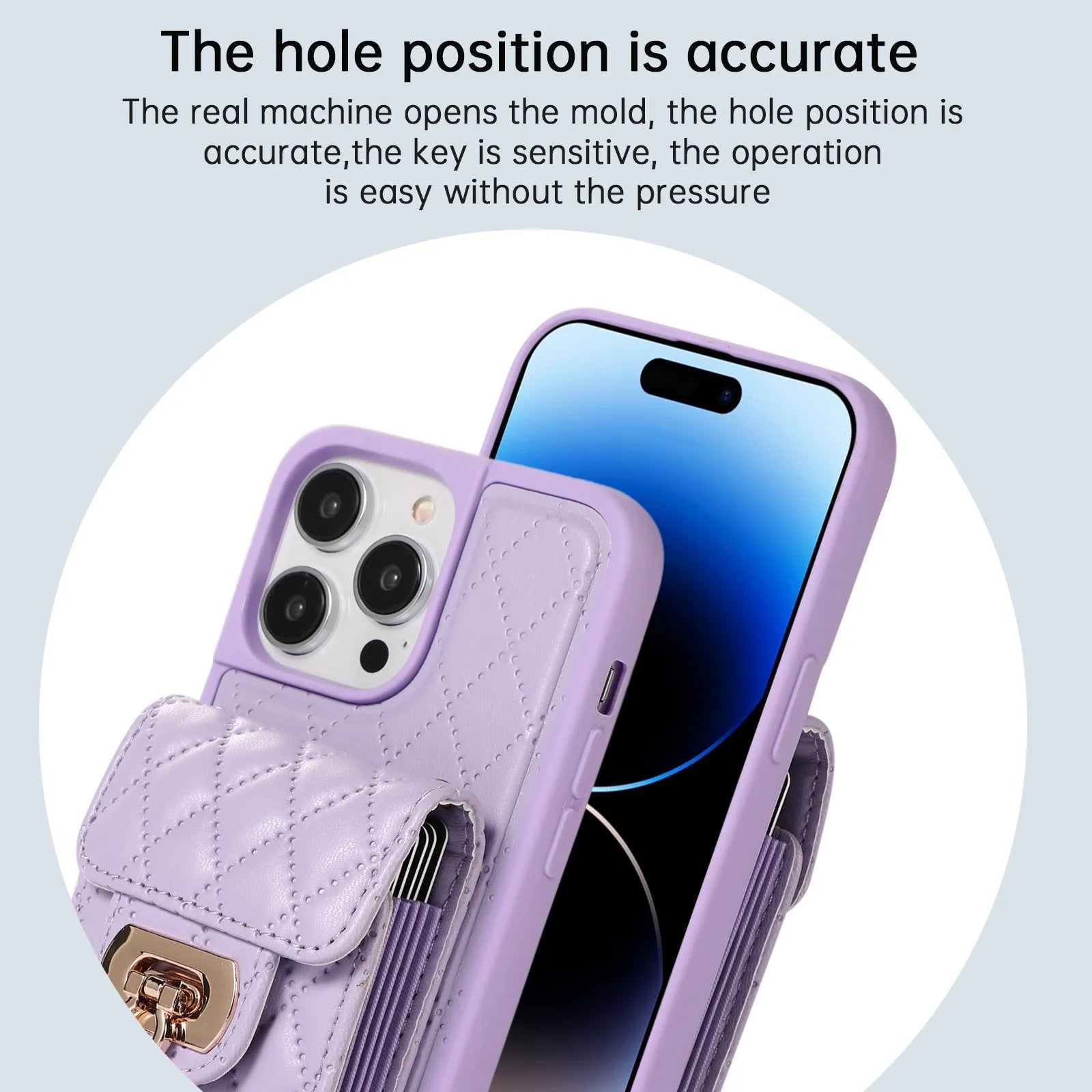 Black PU TPU back cover phone case with card holder slot and long lanyard for iPhone