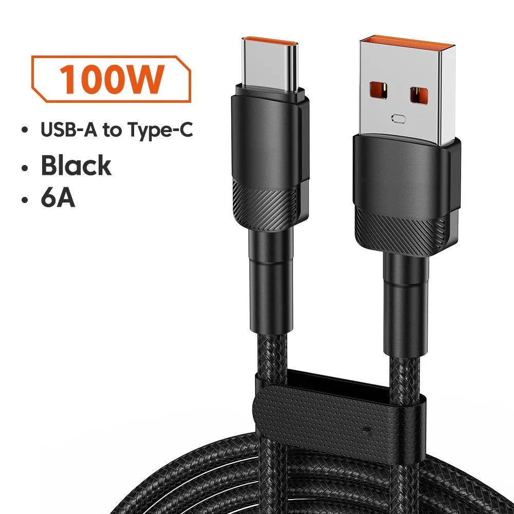 Aluminium alloy USB C fast charge cable with woven braiding in blue colour showing connector detail