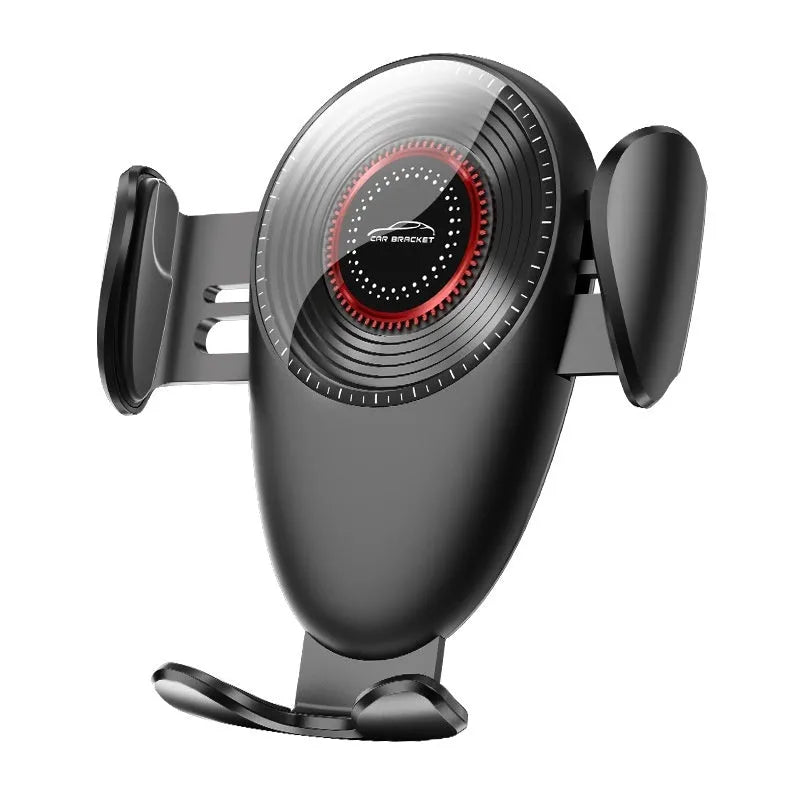 Black car air vent phone bracket with adjustable arms for universal smartphone mounting