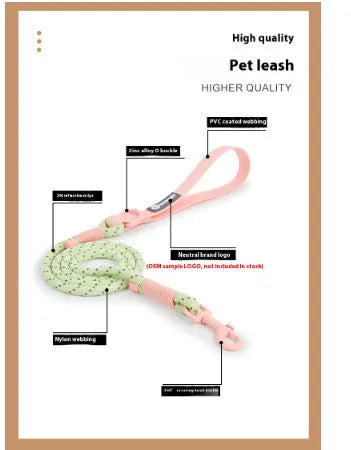 Solid colour PVC dog hand holding rope leash in dark red purple yellow or taoyao green options