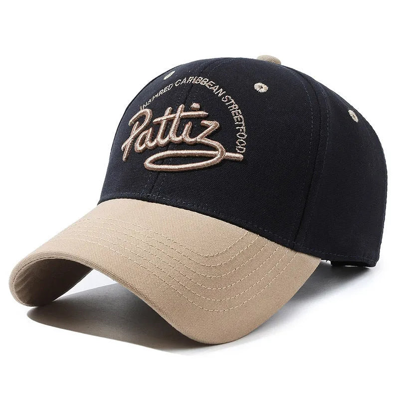 Cotton dome crown adjustable cap with English letter design in khaki colour