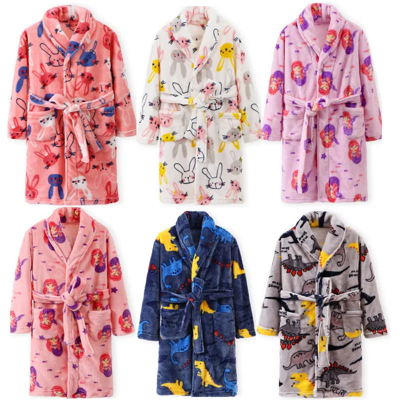 Children's flannel pajamas in purple mermaid design, unisex, size 110-170cm, autumn winter sleepwear