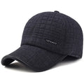 Men's winter ear protection thickened baseball cap, cotton warp knit, adjustable 56-60cm, black colour on white background