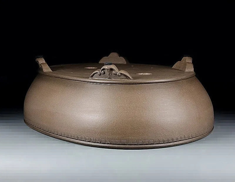 Handmade oval purple sand flowerpot with black mud green colour, 50cm length classical planter for indoor plants
