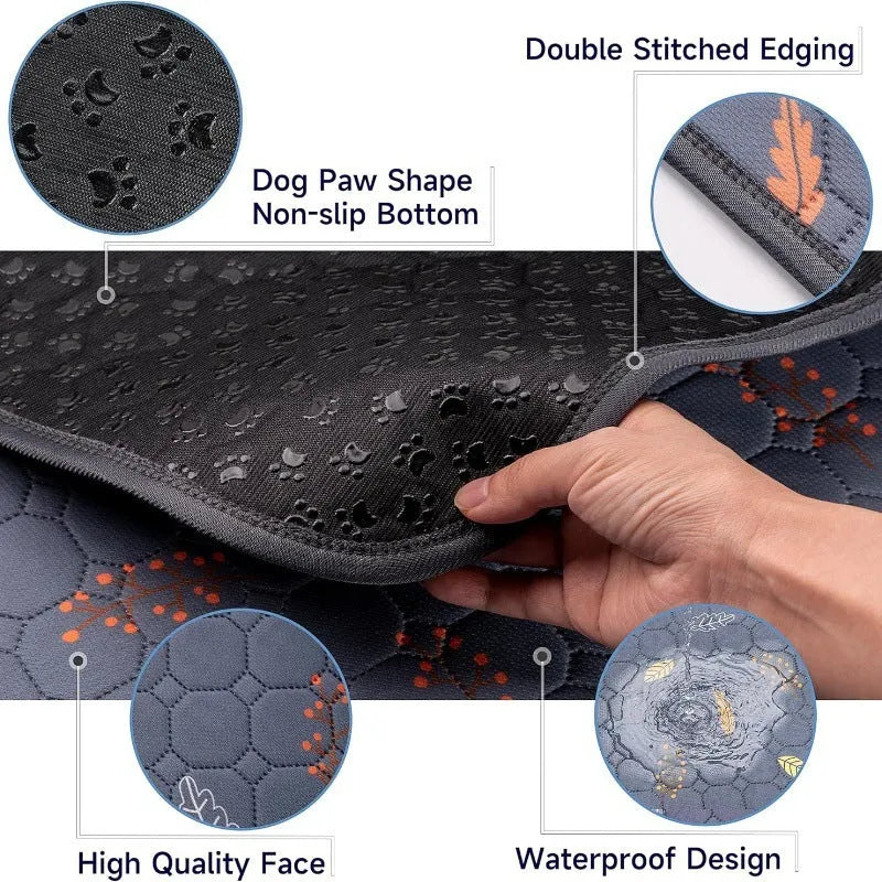 Dark gray leaves washable dog urine pad, non-slip cloth training mat in four sizes