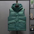 Men's thickened down cotton vest in black or green, sleeveless waistcoat jacket, sizes M to 3XL, 50cm length