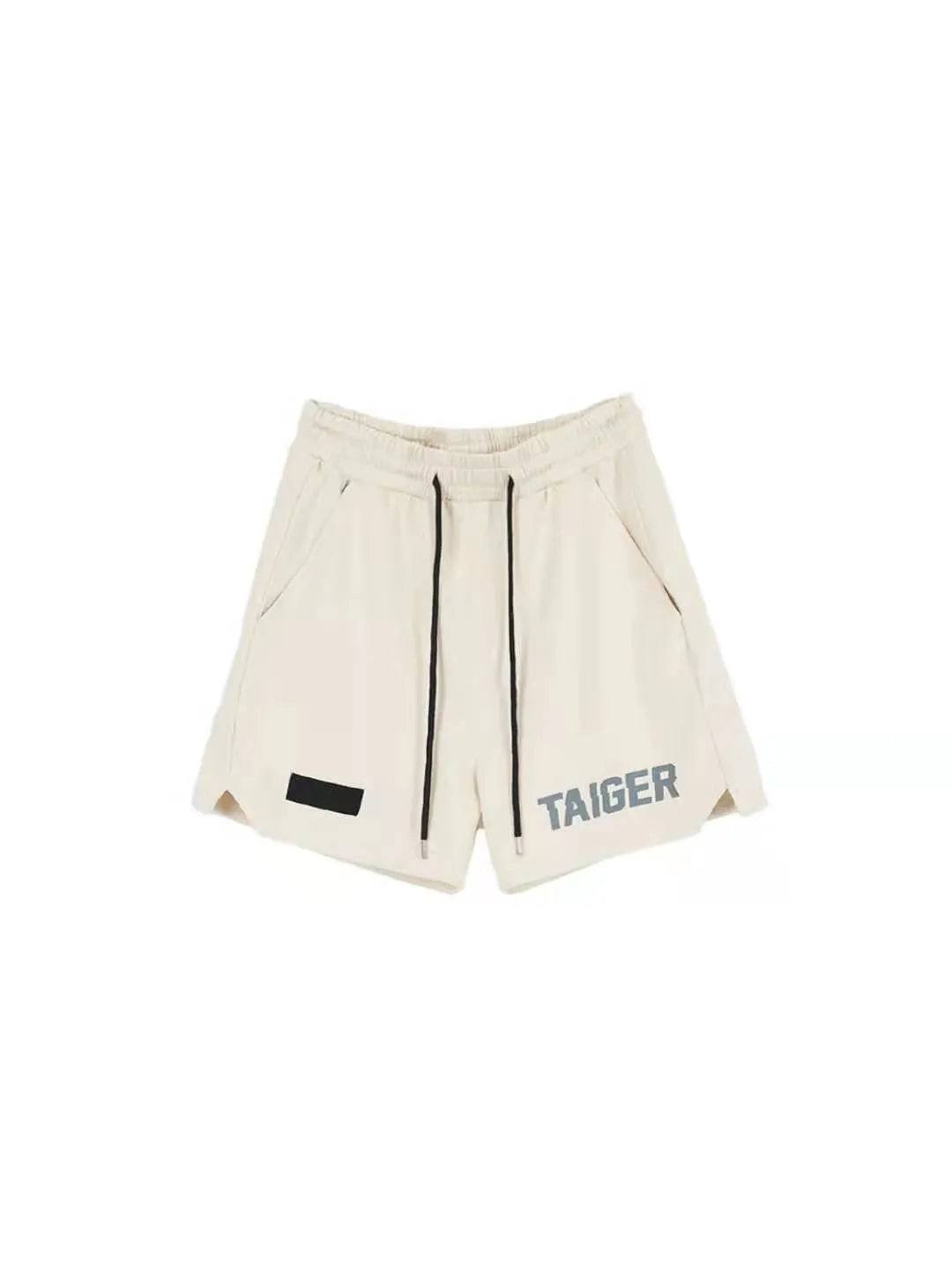 Loose men's side zipper shorts in khaki for fitness exercise running cotton blend moisture absorption