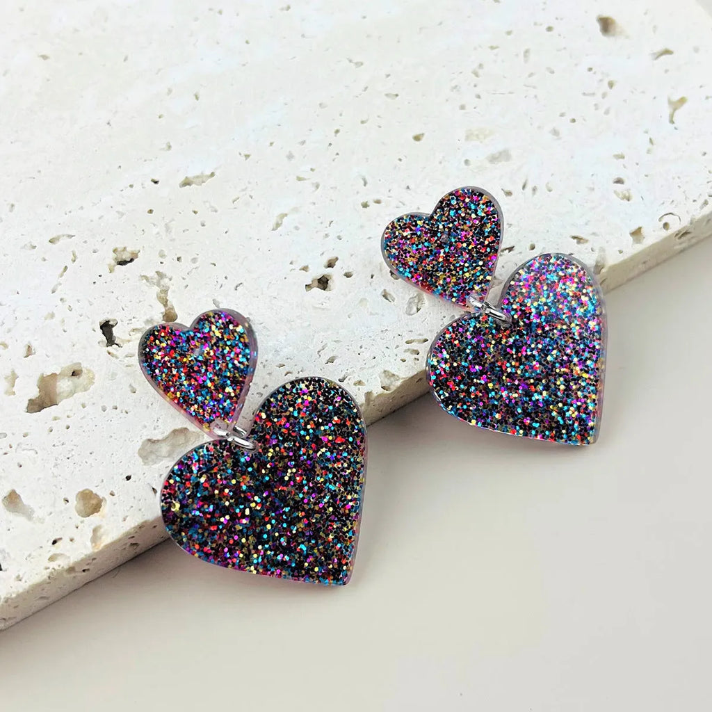 Acrylic geometric love earrings for women in picture colour, lightweight fashion jewellery