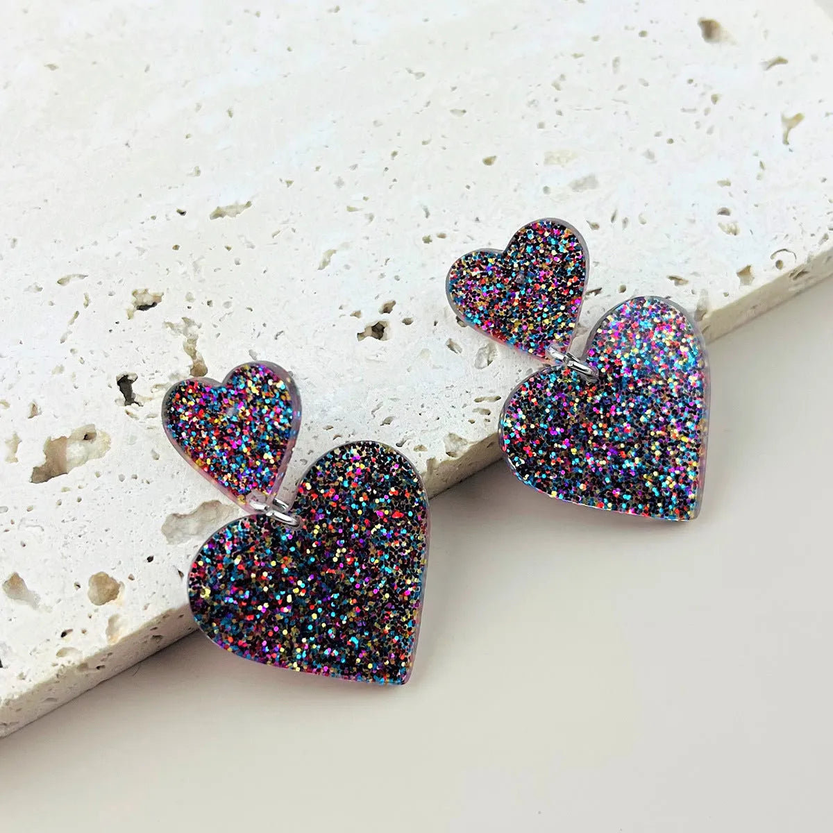 Acrylic geometric love earrings for women in picture colour, lightweight fashion jewellery