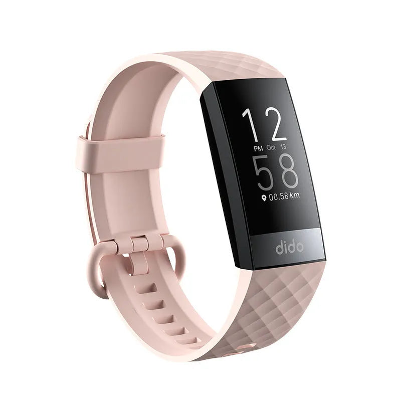 Y6 Black smart health bracelet with touchscreen displaying blood pressure and ECG graphs on a wrist.