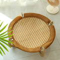 Brown woven rattan pet bed measuring 46x46x17.5cm for cats and dogs