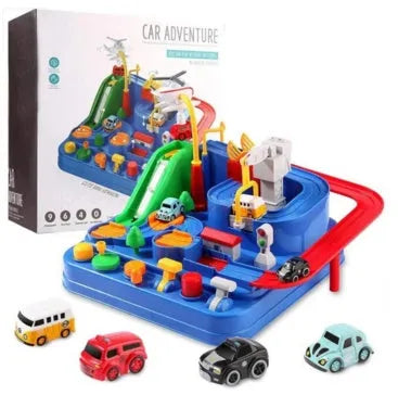 Adventure parking lot plastic toy car track set with manual remote control handle