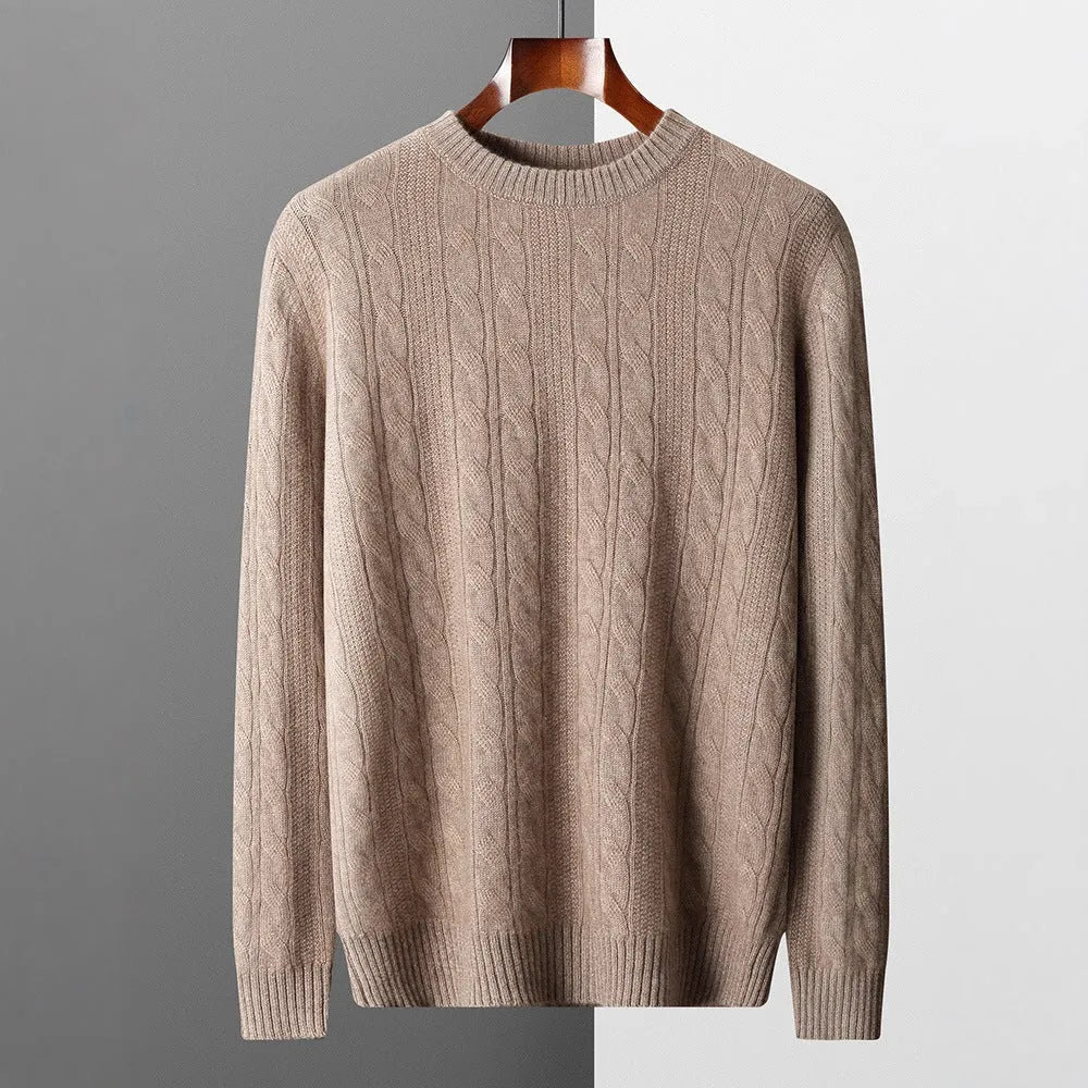 Men's thickened jacquard knitted sweater loose pullover in white, elephant gray, light gray or camel, sizes S-XXXL