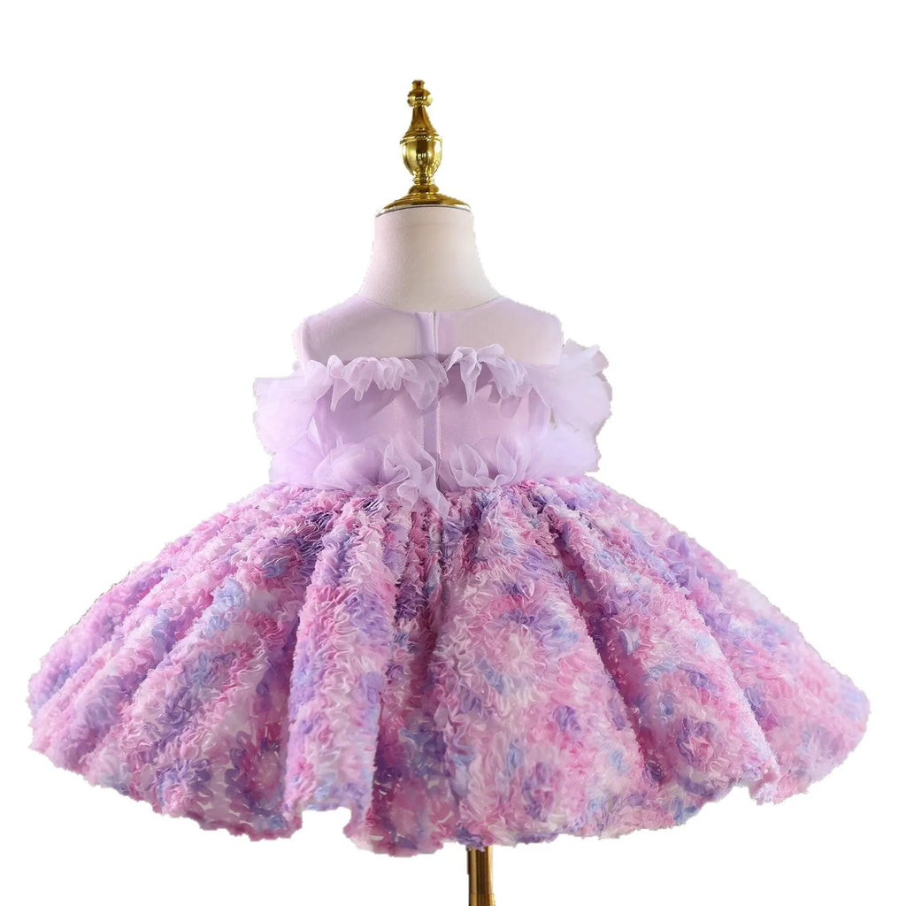 Purple polyester princess dress for girls, suitable for heights 80cm to 150cm, for birthday and flower girl events