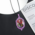 Gothic oval rose necklace for women in black with alloy chain and organic glass pendant