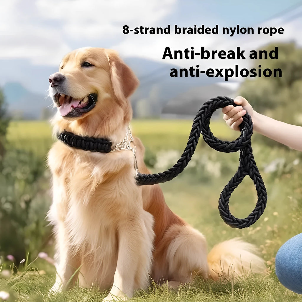 Nylon dog rope collar P chain with traction lead for medium and large dogs, available in black and other colours, 1.2m and 1.5m lengths