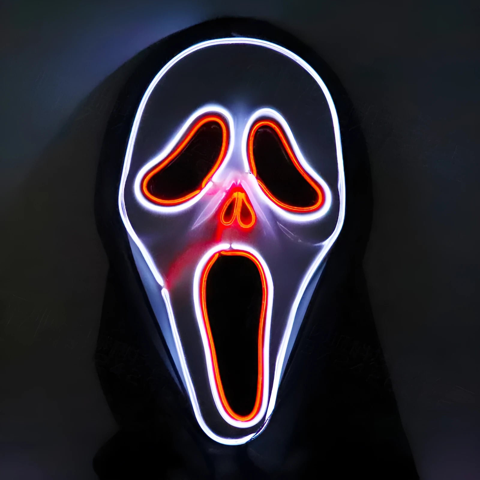 Halloween scary skull LED glowing screaming mask white shell with white light and ice blue
