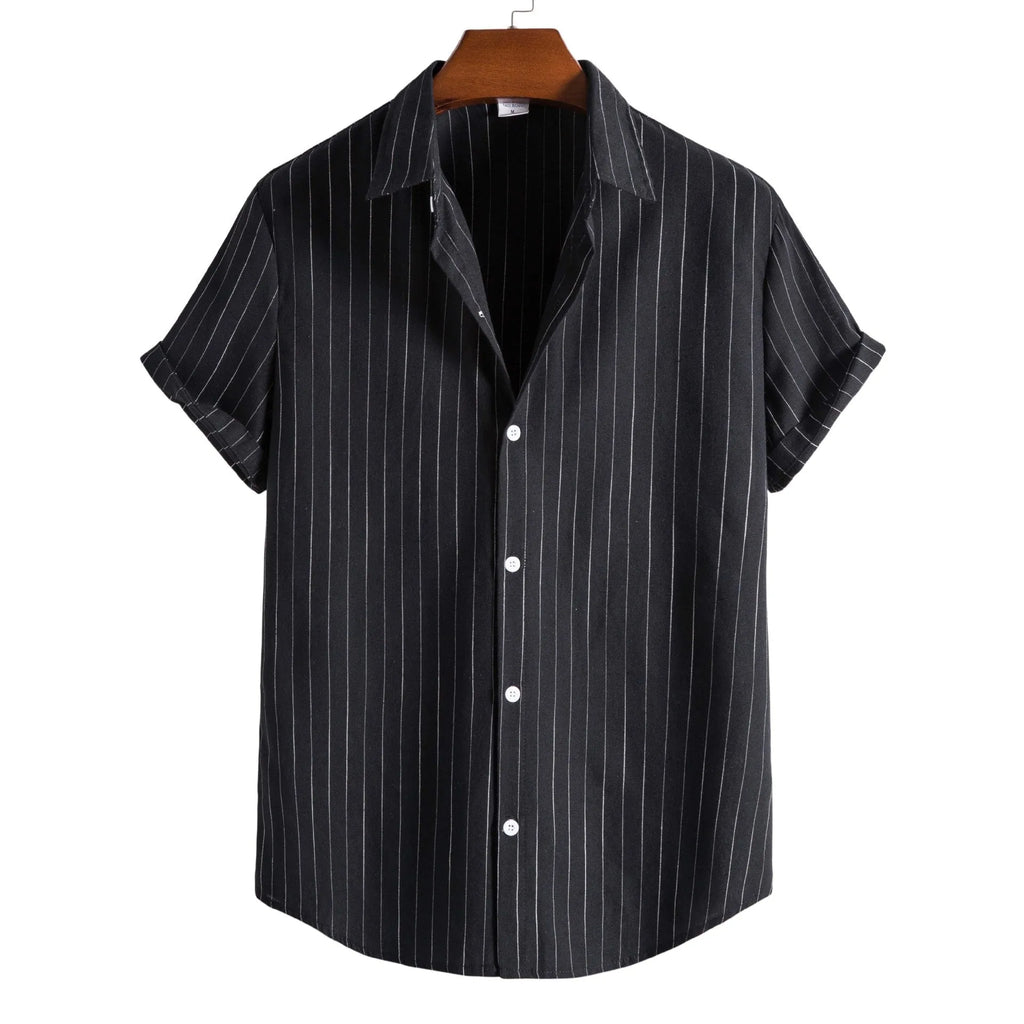 Men's casual striped short-sleeved shirt in polyester, regular fit, available in multiple colours and sizes XS to 3XL