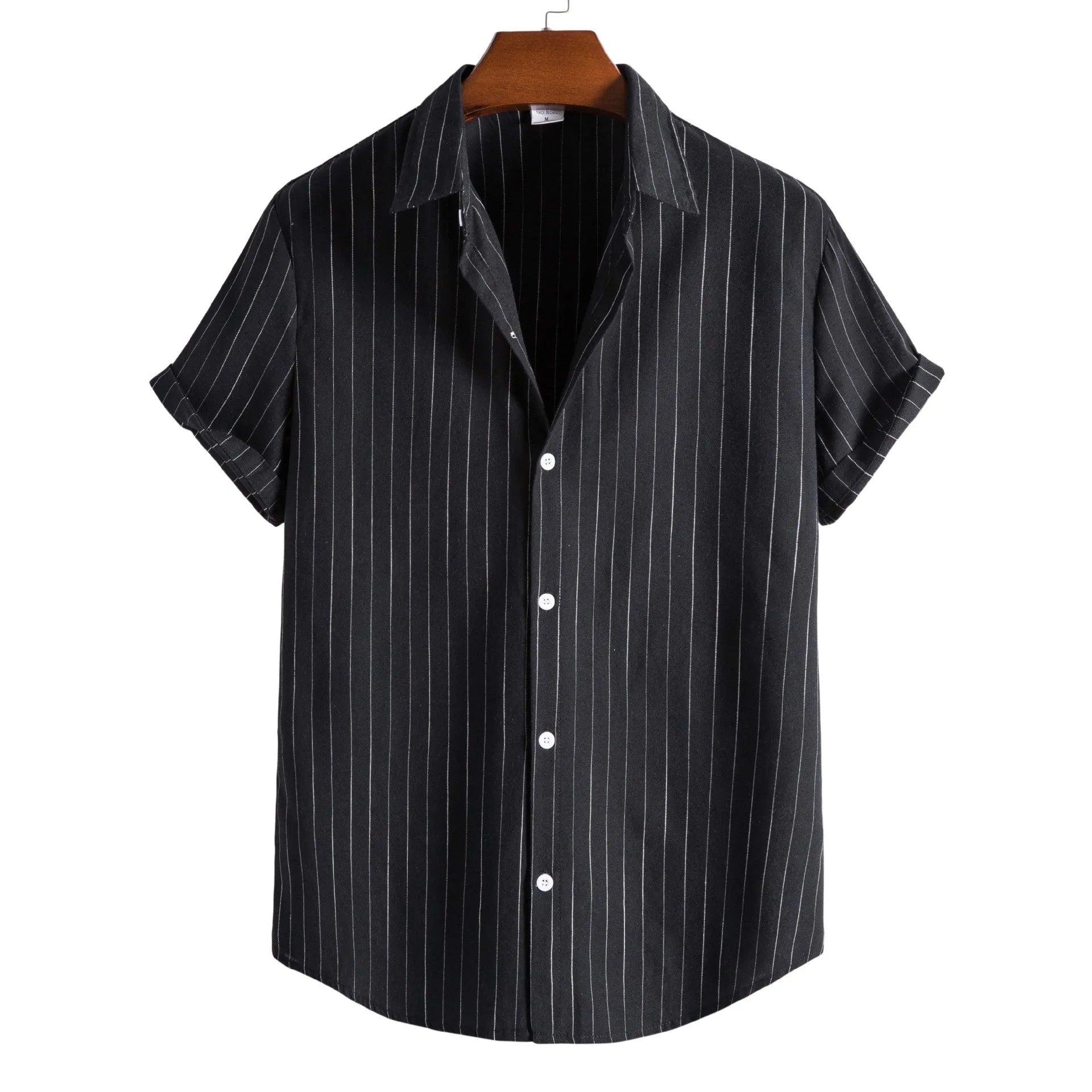 Men's casual striped short-sleeved shirt in polyester, regular fit, available in multiple colours and sizes XS to 3XL